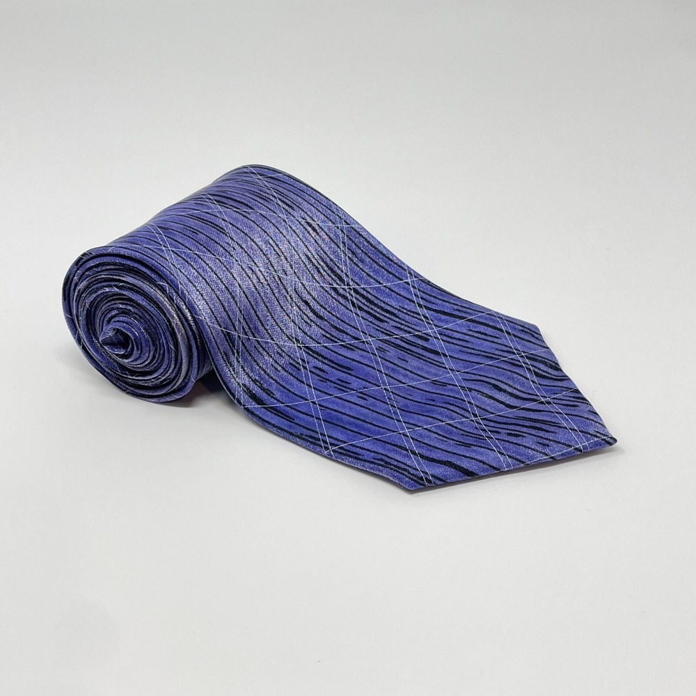 Barbara Blank Purple Abstract Silk Blend Long Tie Necktie